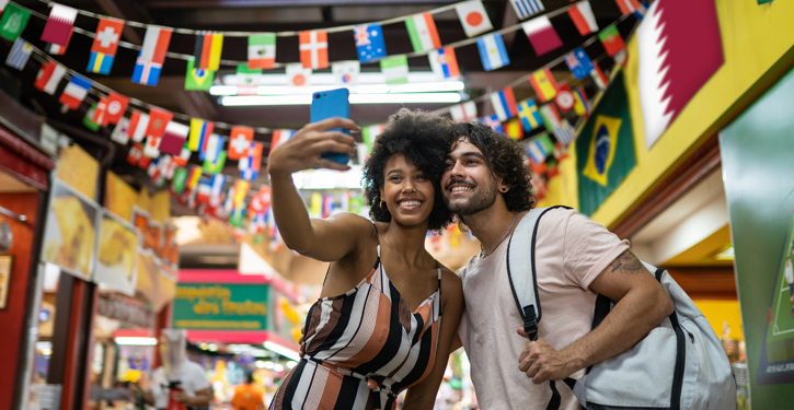 Couple Taking a Selfie on Vacation Outside U.S.