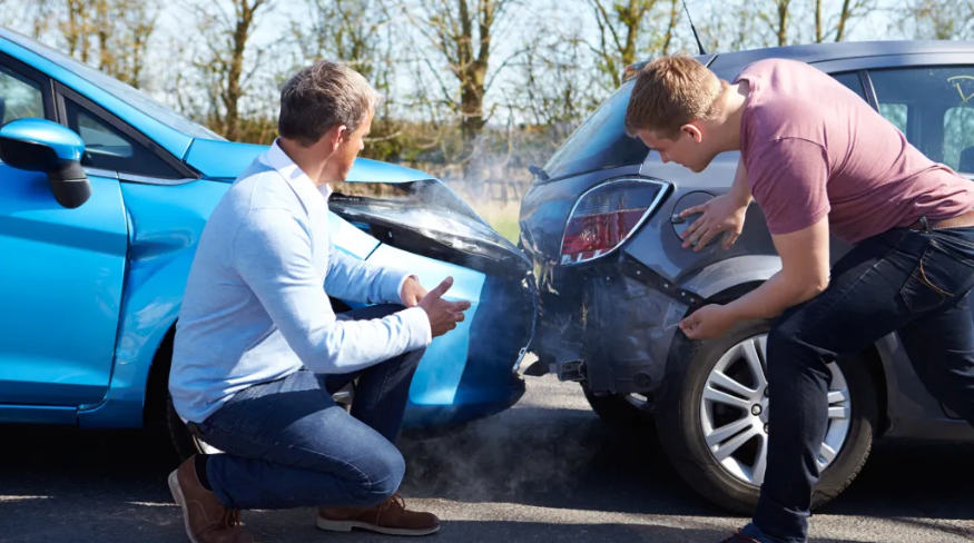 Traffic accident with two cars.