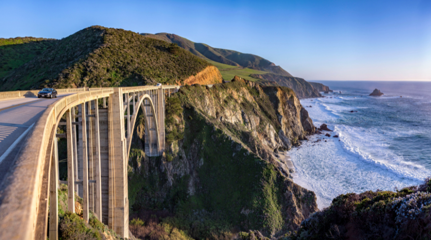 Driving over the Big Sur bridge in California.